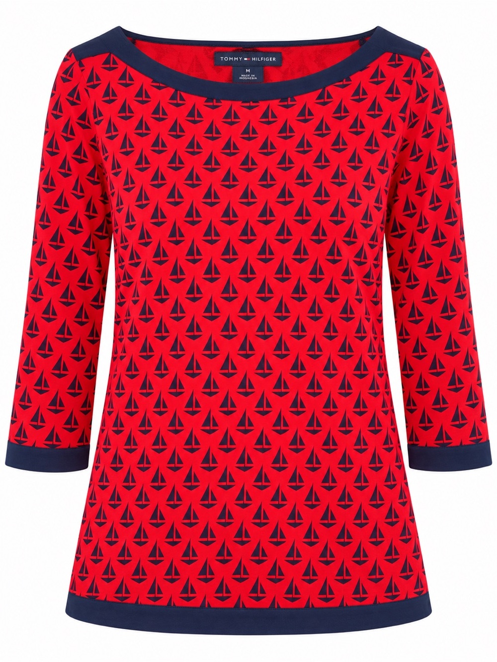 Tommy Hilfiger Women’s Red Navy Sailboat Print 3/4 Sleeve Top Size M
